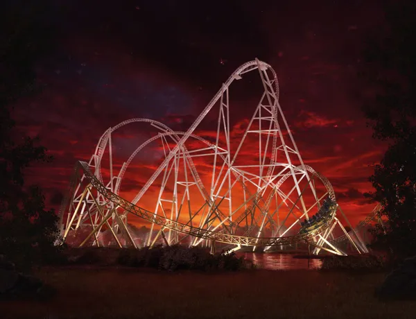 Hyperia in the dark with a red sky