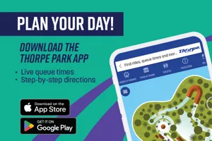 Thorpe Park Plan Your Day - Download the Thorpe Park app graphic