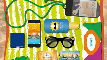 Beach Towel With Summer Essentials On It