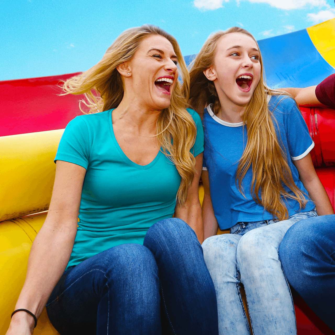Mother and daughter on ride at Thorpe Park