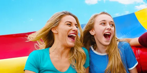 Mother and daughter on ride at Thorpe Park
