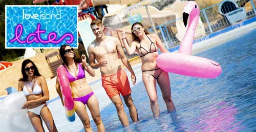 Love Island Lates promo image featuring a group in swimwear