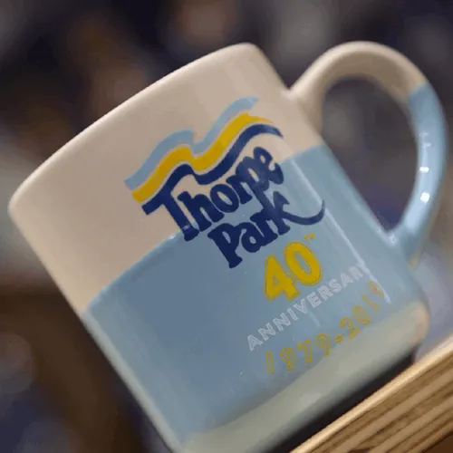 Thorpe Park 40th Anniversary Mug Closeup