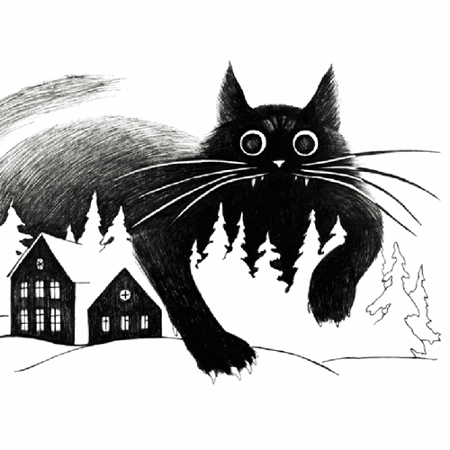 Drawing of a huge black cat