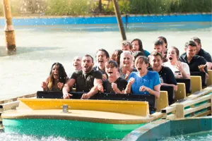 Tidal Wave Water Ride Soaking Wet Guests Closeup