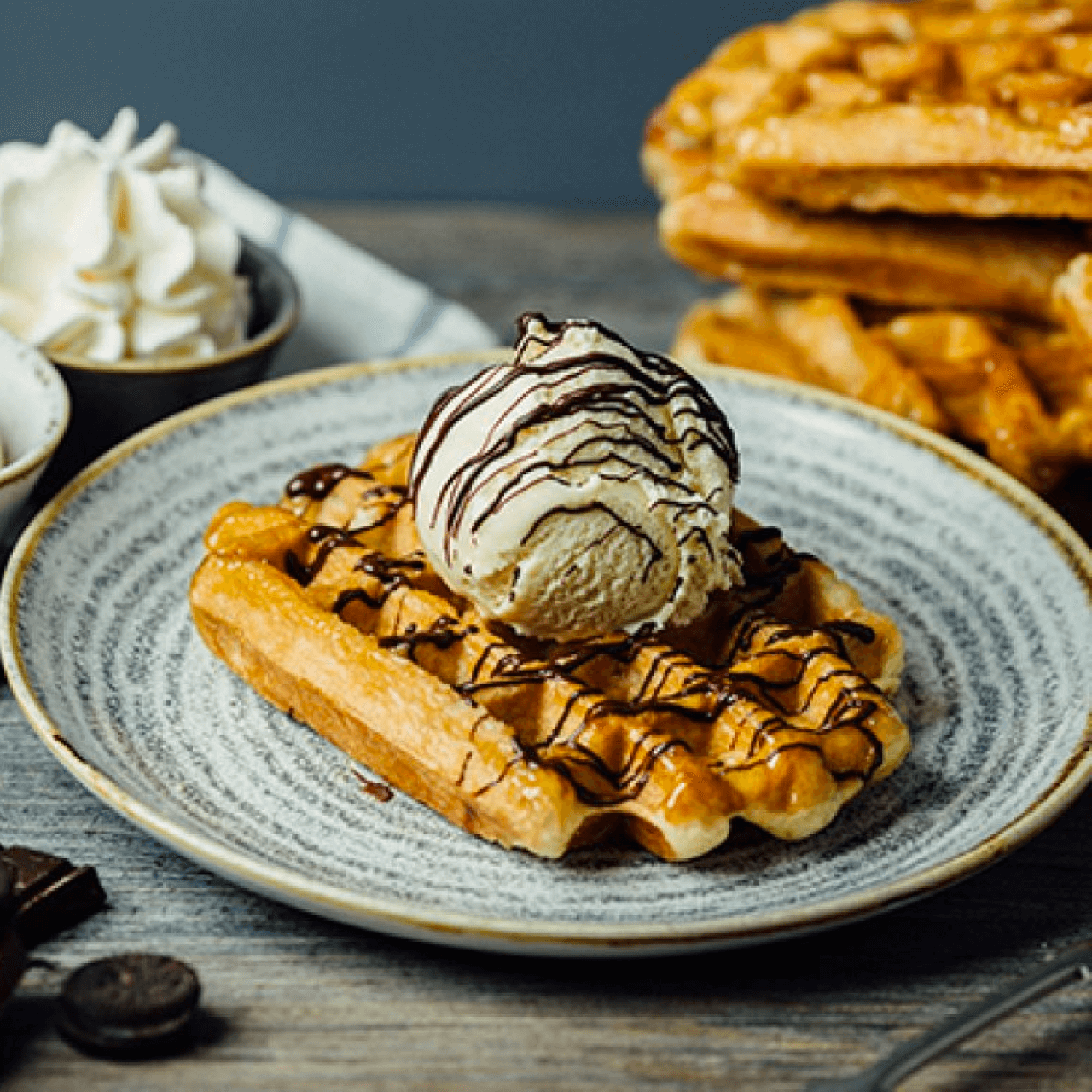 Wilderness Waffles , Waffle and Ice Cream Closeup