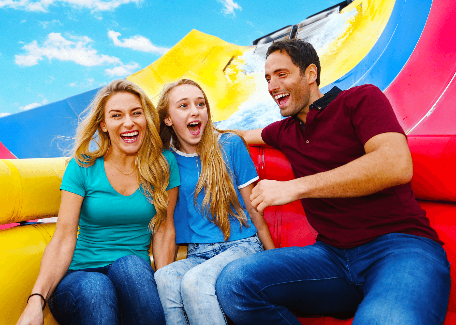 Storm Surge Water Ride Family Laughing Closeup