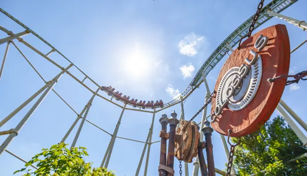 Low angle shot of Colossus at Thorpe Park