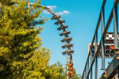 The launch platform of Stealth with The Swarm in the background