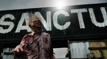 A walker lurching towards the camera