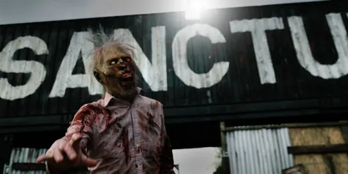 A walker lurching towards the camera