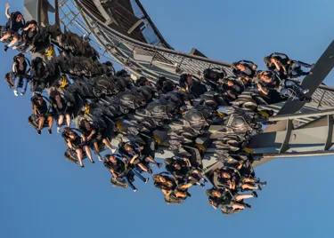  Inverted seats on THE SWARM roller coaster at Thorpe Park, high-speed wing coaster UK